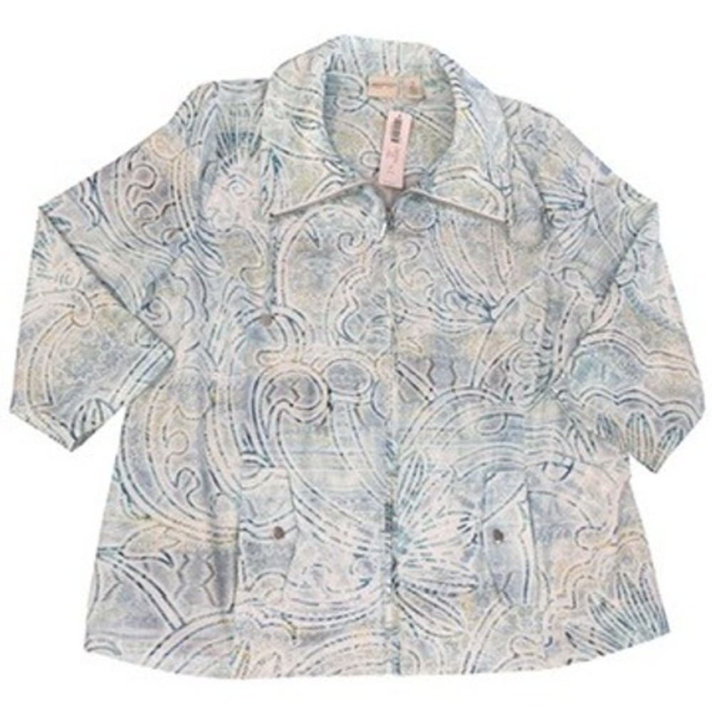 Chicos Zenergy Neema Jacket Aqua Paisley Floral Zip Up Blue Green Size 2 Large